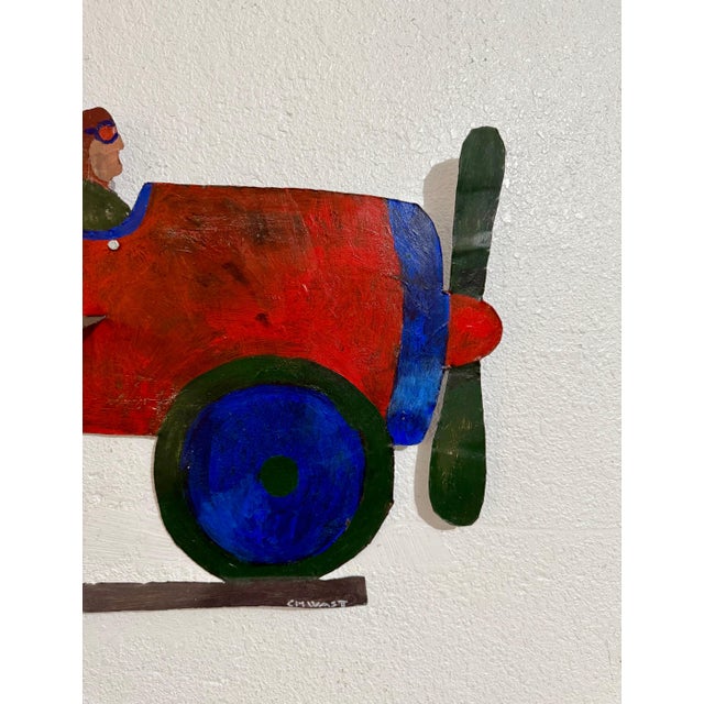 Early 20th Century Seymour Chwast, Pilots in Plane Painting on Metal Sculpture Wall Hanging Seymour Chwast Airplane For Sale - Image 13 of 18