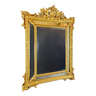 Large 19th Century Mirror with Gilded Wooden Pediment For Sale