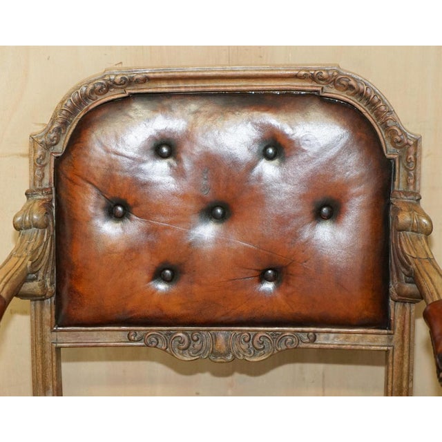 Antique William IV Chesterfield Oak & Brown Leather Desk Chair, 1830s For Sale - Image 4 of 18