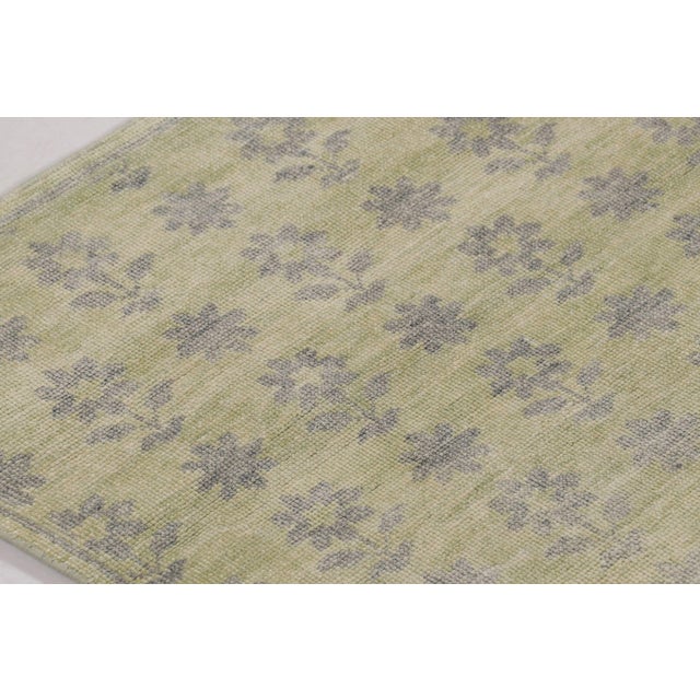 Contemporary Rug & Kilim’s Block Print Rug With Gray, Chartreuse and Ochre Florals For Sale - Image 3 of 10