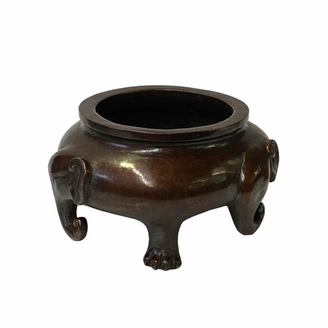 Chinese Oriental Brown Finish Metal Incense Burner Elephant Head Accent For Sale - Image 3 of 5