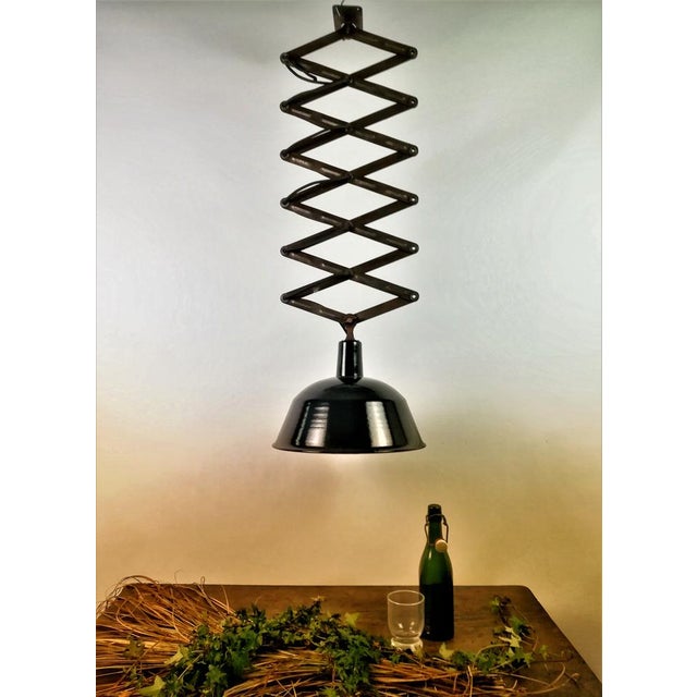 Black Vintage Industrial Scissor Hanging Lamp, 1950s For Sale - Image 8 of 10