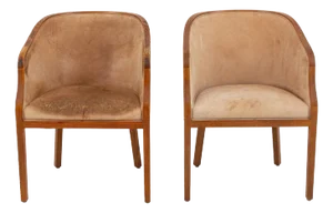 Pair of Ward Bennett for Brickel Leather Tub Chairs
