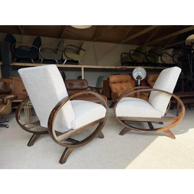 Beige Art Deco Style Armchairs by Jindrich Halabala, Set of 2 For Sale - Image 8 of 18