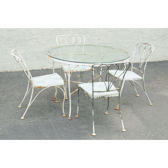 Vintage 5 Piece Wrought Iron Table + Chairs, Garden Dining Set Chairish