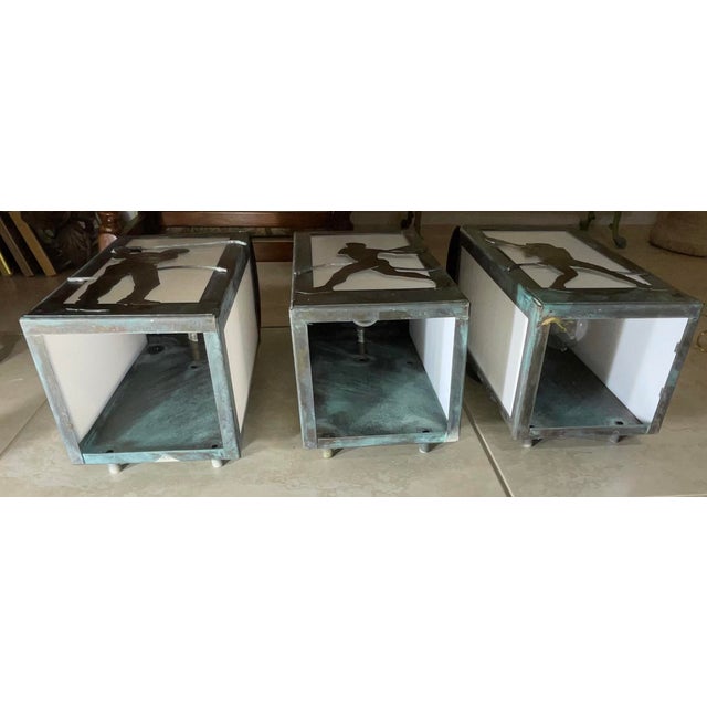 Contemporary Handcrafted Solid Copper Wall Hanging Lantern With Unique Sports Silhouette For Sale - Image 3 of 12