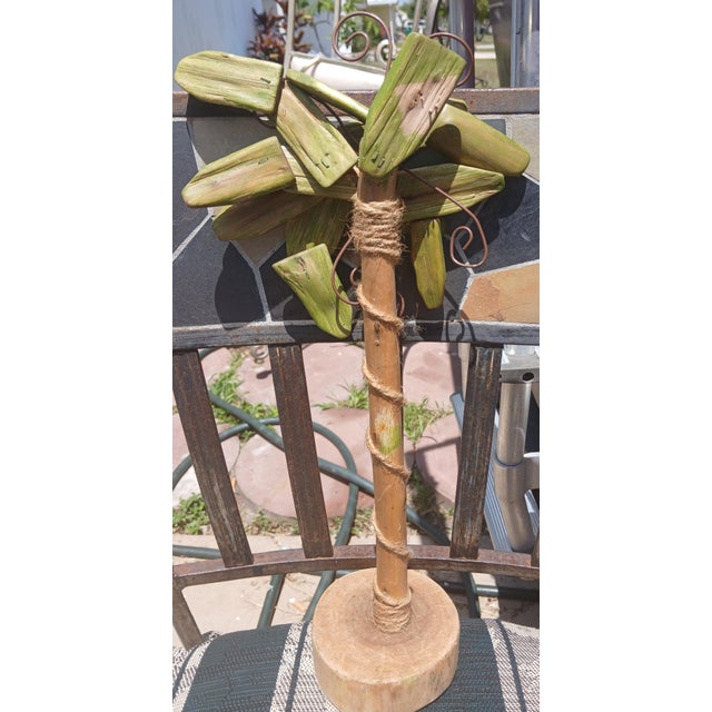 Vintage 60s folk art palm tree sculpture made of palm wood, twine, and brass wire. Very abstract and interesting, works...