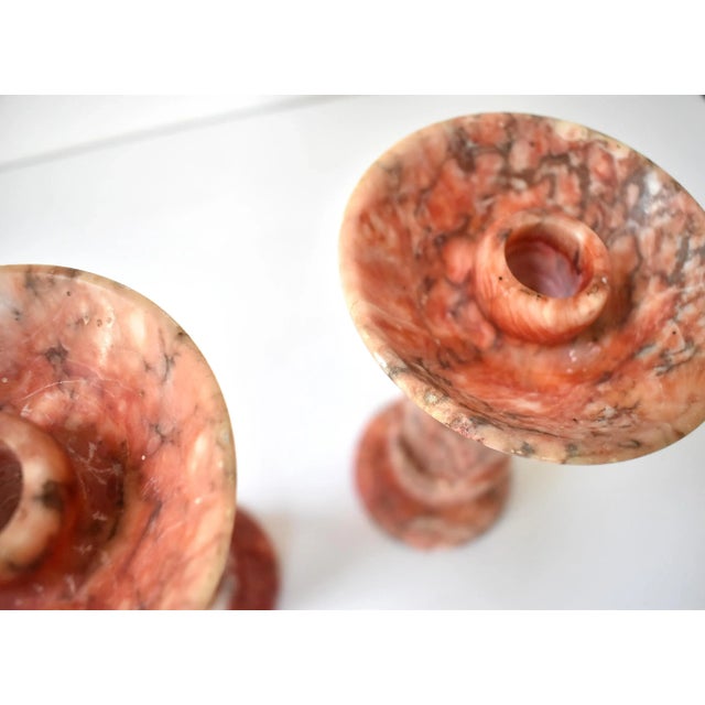 Pair of Vintage Italian Carved Griotte Marble Candlesticks For Sale In San Francisco - Image 6 of 13