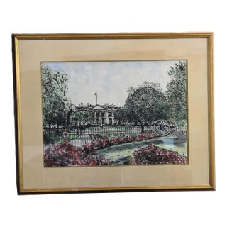 19th Century The White House From Lafayette Square Water Color, Framed For Sale