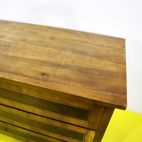 Wooden Chest of Drawers with Three Drawers and Geometric Inlays