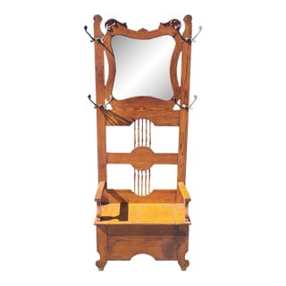 19th Century Oak Hall Chair and Coat Rack For Sale