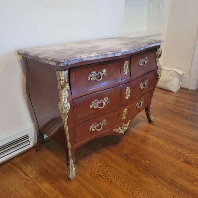 French French Louis XV Style Commode With Figural Ormolu and Marble Top For Sale - Image 3 of 10