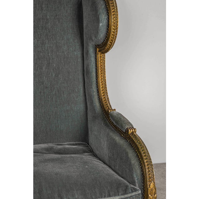 French Louis XVI Giltwood Wing Chair For Sale - Image 10 of 18