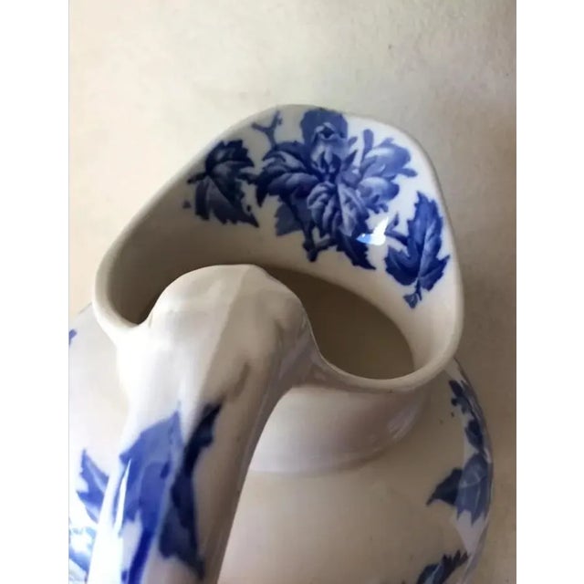 Ceramic Antique C1888 Victorian, Aesthetic Transferware Water Pitcher, Althea, Blue Flowers For Sale - Image 7 of 9