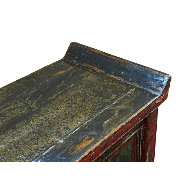 Vintage Distressed Brick Red Marks Point Edge Credenza Sideboard Cabinet For Sale - Image 14 of 18