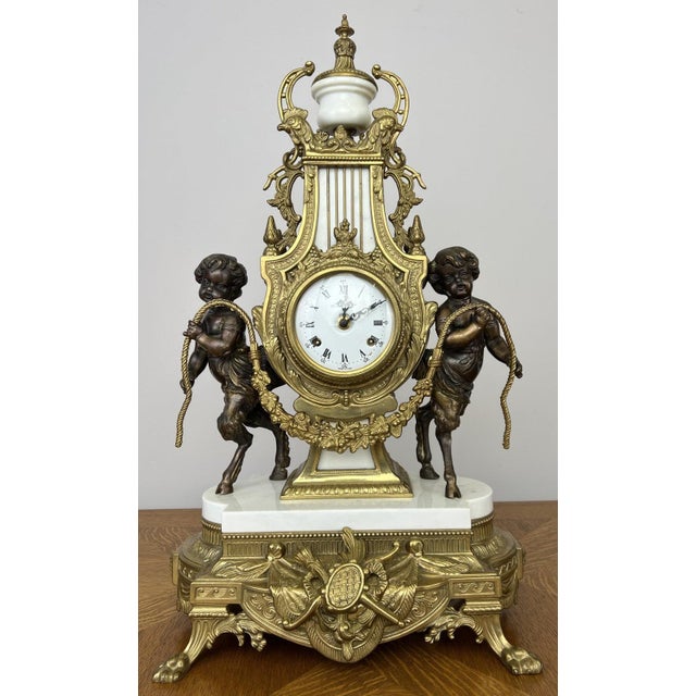 Louis XV Brass Marble Garniture Set with Candelabras, Set of 3 For Sale - Image 3 of 18