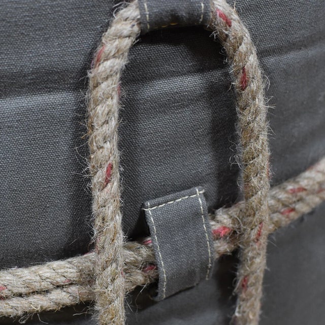 1990s Vintage Handmade Canvas With Jute Rope Round Ottoman Pouf For Sale In Orlando - Image 6 of 6