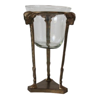 Vintage Solid Brass Stand With Rams Head and Feet Tea Light Holder For Sale