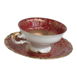 Alka Kunst Kronach Bavaria Germany Burgundy Gold Tea Cup Saucer Set 4611b