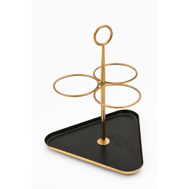 Gunnar Ander Bottle Stand with Brass Framework Three Circular Holders attributed to Gunnar Ander, 1950s For Sale - Image 4 of 5