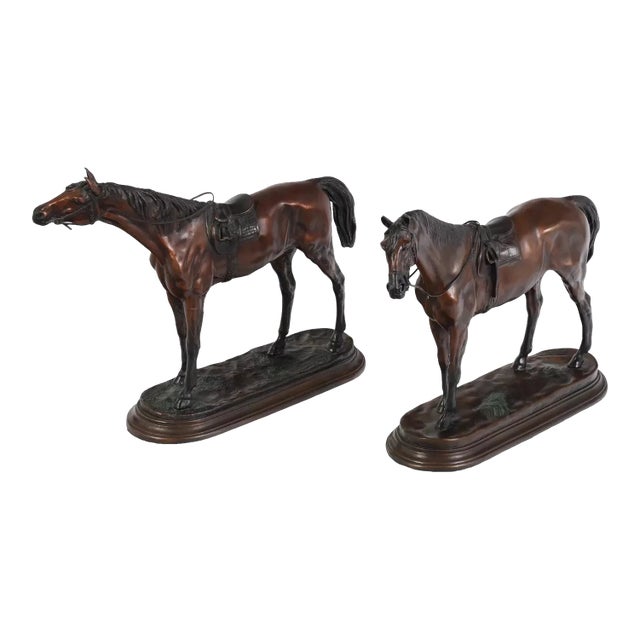20th C. Race Horses, Patinated, Jules Moigniez (Fr. 1835-1894), Antique Bronze Statues - Set of 2 For Sale