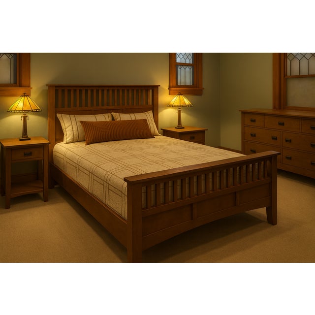 Brown Mission Style Quarter Sawn Oak Bed With Slats - Michael's Cherry For Sale - Image 8 of 8