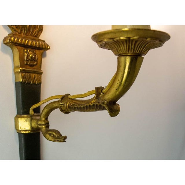 Green Empire Deep Green Sconces with Torch and Swan, France, 1960s, Set of 2 For Sale - Image 8 of 14