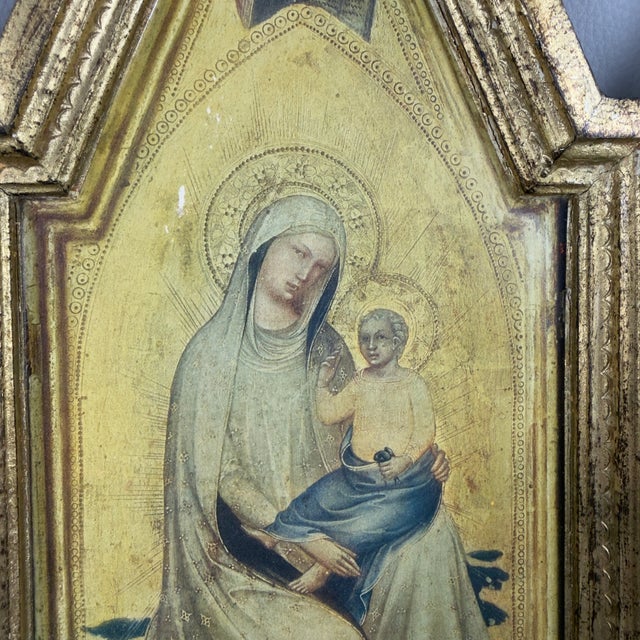 Gold Vintage Italian Sacred Triptych Gilded Wood Gold Background, 1960s For Sale - Image 8 of 11