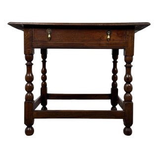18th Century English Georgian Bobbin-Turned Oak Side Table For Sale