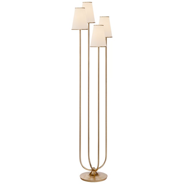 AERIN for Visual Comfort Signature Montreuil Floor Lamp in Gild with Linen Shades For Sale