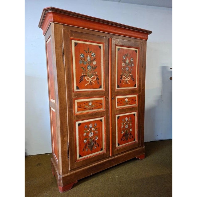 19th Century Folk Art Hand-Painted Cabinet with Floral Decoration For Sale - Image 6 of 10