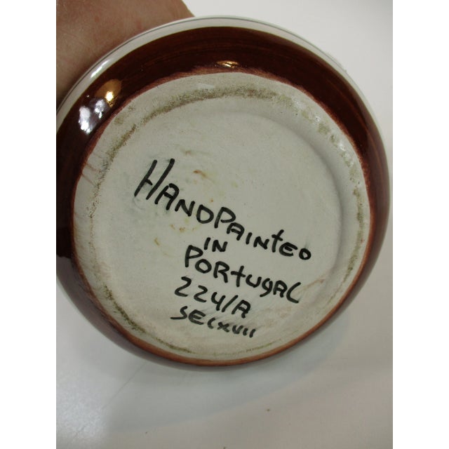 Vintage Portugal Faience Pitcher Hand Painted Bird Decoration, Signed For Sale - Image 11 of 12