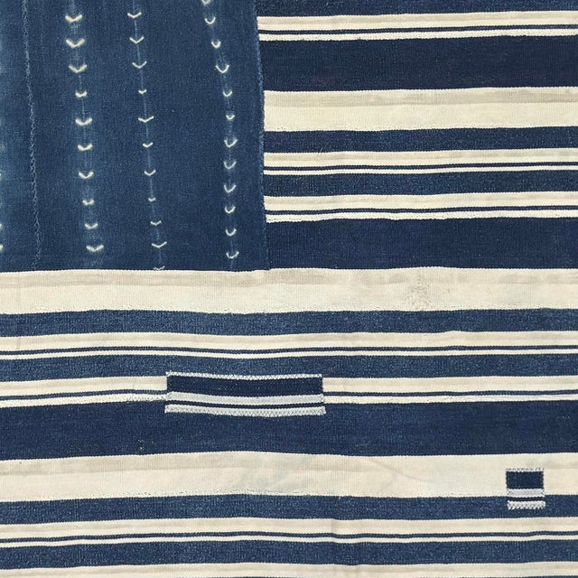 Contemporary Shibori Indigo Flag Made From Vintage Cotton Mudcloth For Sale - Image 3 of 4