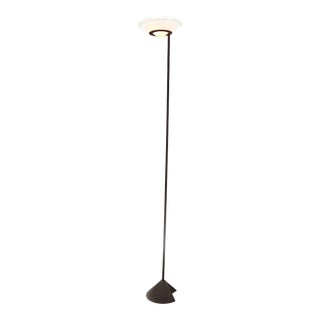 Vintage Postmodern Halogen Torchiere With Stepped Glass Shade For Sale