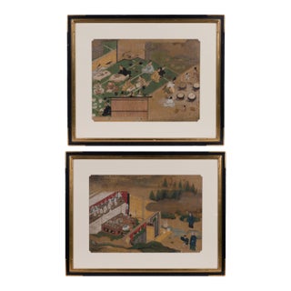18th Century Japanese Edo Paintings- A Pair For Sale