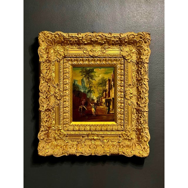 Wood Vintage J. Van Hoot 19th C. European Village Scene Oil Painting in Carved Gilt Frame For Sale - Image 7 of 11