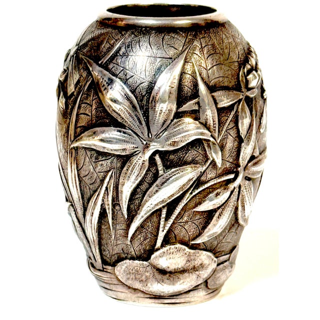 Metal Exceptional Dominic & Haff Japonisme Sterling Cabinet Vase Dragonfly & Cobwebs For Sale - Image 7 of 11