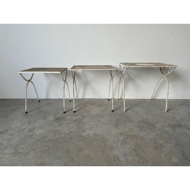 70's Mid-Century Salterini Style Wrought Iron Nesting Patio Side Tables - Set of 3/ Sold For Sale - Image 4 of 12