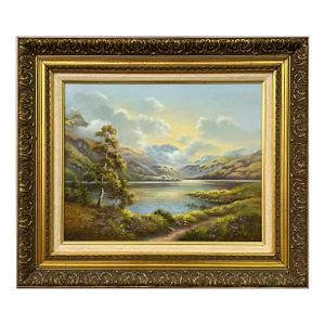 Vintage Oil Painting of Loch in the Scottish Highlands by 20th Century British Artist, 1985