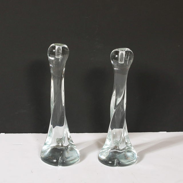 Pair of Signed Renato Anatra Transparent Sculptural Murano Glass Candlesticks For Sale - Image 16 of 17