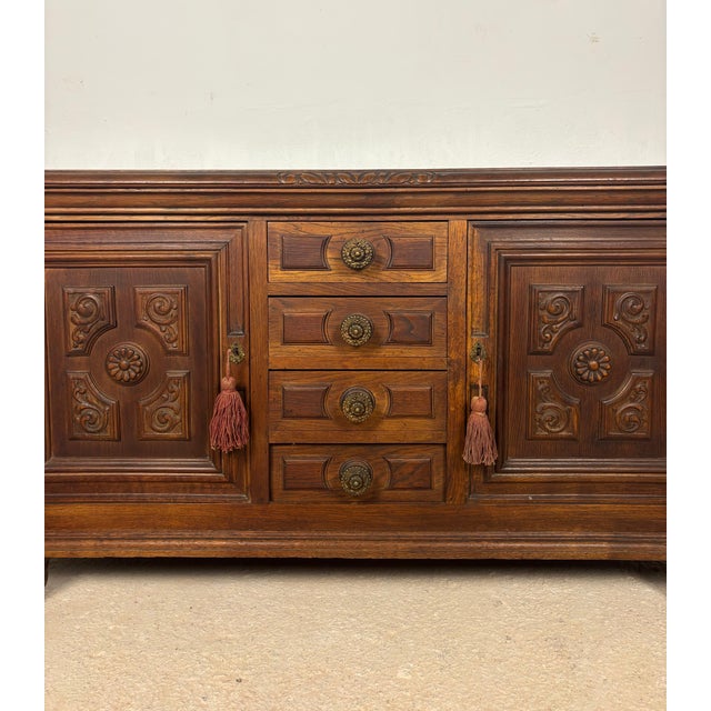 Brown 20th Century Spanish Renaissance Style Oak Low Sideboard For Sale - Image 8 of 13