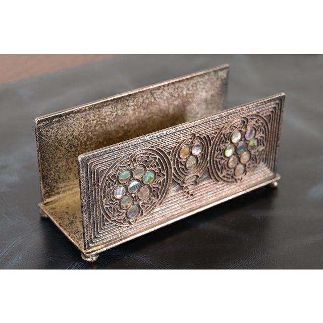 Tiffany Studios Tiffany Studios New York Silvered Bronze and Abalone Letter Rack For Sale - Image 4 of 11