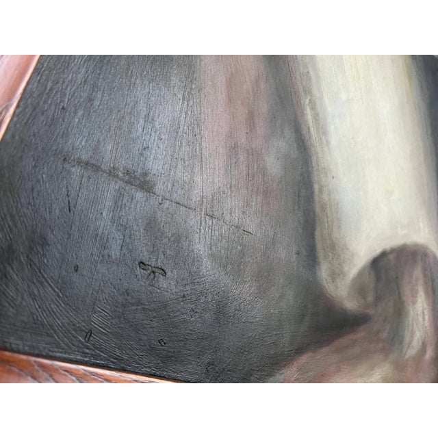 Mexican Vintage Oil Painting Mexican Sombrero Portrait in the Style of Diego Rivera Oak Frame For Sale - Image 3 of 3