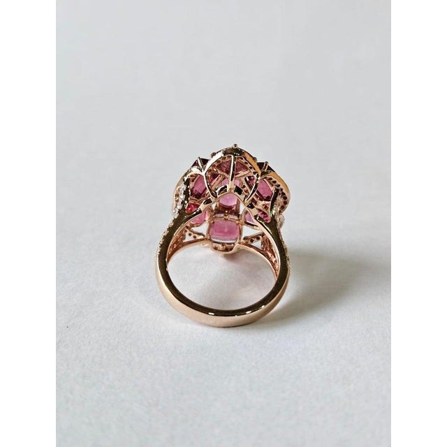 Set in 18k Rose Gold, 8.48 Carats, Tourmaline & Diamonds Cocktail Cluster Ring, Size 6.5 For Sale - Image 6 of 11