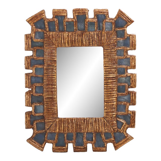 A Small Geometric Blue Resin Mirror in the Manner of Line Vautrin For Sale