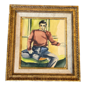 1950’s Original Abstract Expressionist Male Portrait Watercolor Painting