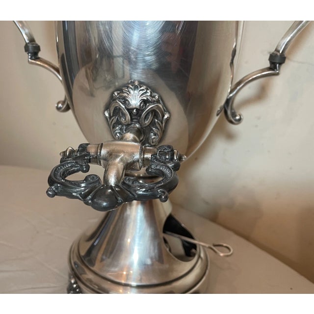 Antique Ornate Silverplate Samovar Tea Coffee Kettle Pot Dispenser Oil Burner For Sale - Image 10 of 16