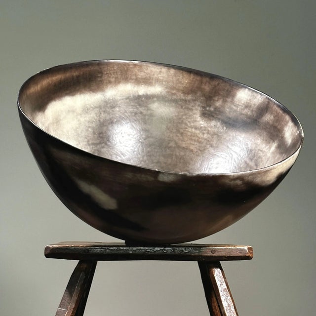Monumental Vintage Wood Fired Burnished Clay Bowl. Wood fired bowl burnished to a smooth luster finish. Signed on the...
