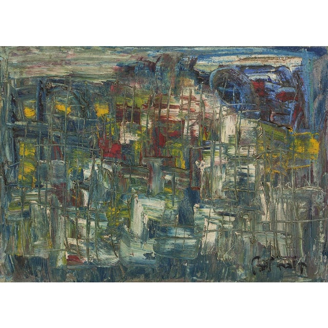 Genre: Modern Subject: Abstract Medium: Oil Surface: Canvas Dimensions: 13 3/4" x 19" Yaakov (Kuba) Loebel, Polish Israeli...