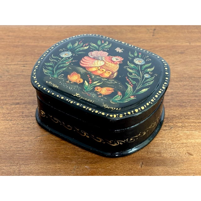 Rustic 1980s Hand Painted Paper Mache Trinket Box For Sale - Image 3 of 8